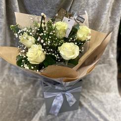 6 White Roses Hand Tied